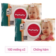 Combo 2 khăn ướt Mamamy chống hăm và rôm sảy không mùi gói 100 miếng