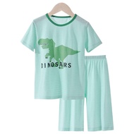 MAMDADKIDS - 竹節棉短袖套裝/家居服-調皮暴龍-綠色