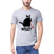 Cat What T Shirt Murderous Cat With Knife Funny Halloween Neck Summer Mens 100% cotton short sleeves