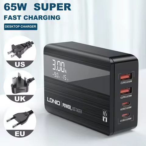 USB C Charger Block,LDNIO 65W USB C Charger with LED Display,PPS Multiport Fast Charger Adapter Comp