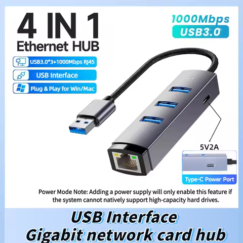 USB3.0 Ethernet Adapter Type C to RJ45 1000Mbps Ethernet Adapter USB3.0 HUB Gigabit Network Card for