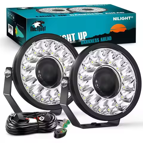 Nilight 7 Inch LED Offroad Driving Lights with DRL 2 PCS 100 W Round Hyper Spot Beam Offroad Light w