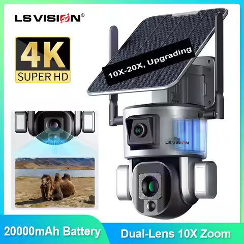 LS VISION 4K 8MP Dual Lens Solar Camera 20X Zoom 4G SIM/WIFI Security Outdoor Camera Humanoid Tracki