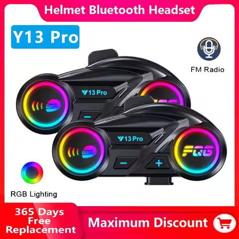 Y13 Pro Motorcycle Helmet Bluetooth Headset Intercom Distance 500M Chip V6.0 Stereo Fm Radio Mixing 