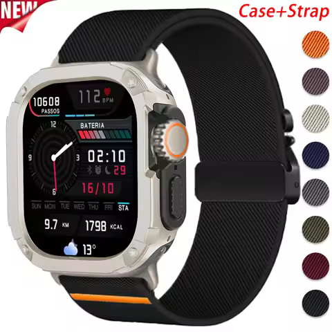 Case+Strap for Apple Watch Ultra Band 49mm 10 9 8 7 46mm 2 In 1 Armor Protective Case Nylon Bracelet