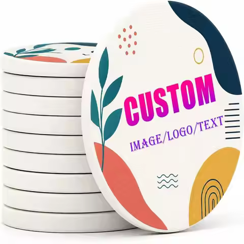 Custom Logo Text Design Ceramic Round Double-Sides UV Printed Coaster Drink Token For Wedding Corpor
