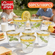 9OZ 270ML 100PCS 200PCS Plastic Disposable Cups Gold Rim For Family Party Birthday Drinking Wine Cup