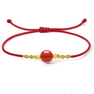ZHOU LIU FU 24K gelang emas pepejal untuk wanita gelang Agate merah gelang laras emas tulen sebenar