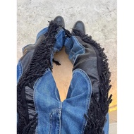 9PN5 Thug club Flow Mosi Dry Stitching Leather Contrast Color Straight Niche Casual Washed Jeans Men