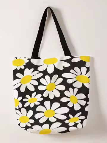 1pc,yellow daisy handbag, reusable fashionable handbag, multifunctional handbag, printed canvas shop