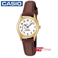 Casio นาฬิกาข้อมือผู้หญิง สายหนังแท้ รุ่น LTP-1094Q-7B9RDF (หน้าปัด / โลมา)
