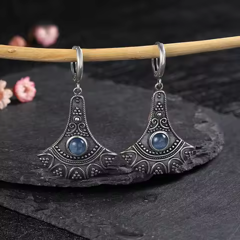Long Pendant Natural Kyanite Earrings S925 Silver Earrings for Women Jewelry Vintage Engagement Part