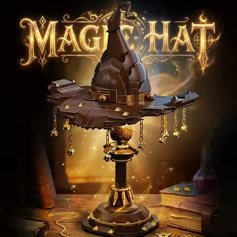 698Pcs Wizard Hat Building Blocks Set with Light Table Lamp DIY Potter Brick Toys Home Decoration Bi