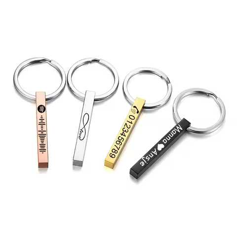 Custom Code Keychain Bar Stainless Steel Jewelry Personalized Spotify Code Phone Number Name Text Ke