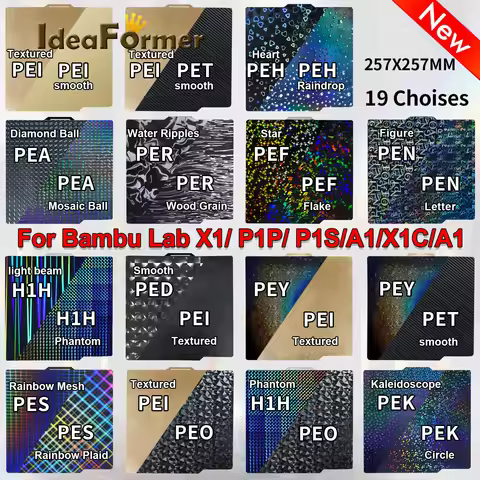 For Bambu Lab A1/P1P/P1S/X1C/X1/X1E PEI PET 257×257mm Double Sided Build Plate Upgraded Heatbed For 
