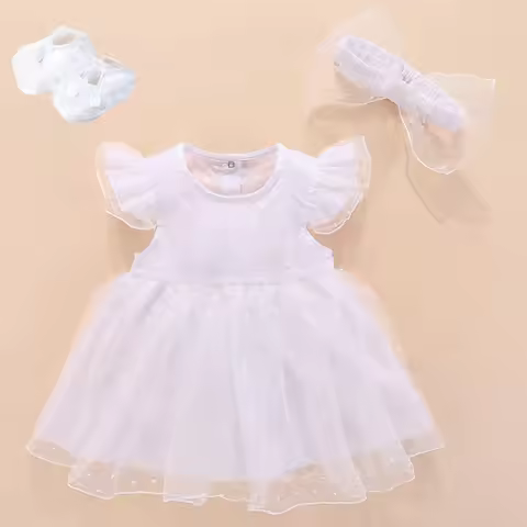 White Baby Baptism Dress Princess Style New Born Baby Girls Infant Dress Cotton Christening Dress Fo