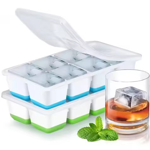 1PCS Large Ice Cube Trays Silicone Flexible Ice Cube Molds with Lids Big Square Cubed Ice Trays for 