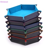 Annasun Foldable Dice Tray Box PU Leather Folding Hexagon Coin Square Tray Dice Game MY