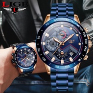 LIGE Watch Men's Luxury Chronograph Active Stainless Steel Sports Waterproof WristWatch Luminous Quartz Watches With Box