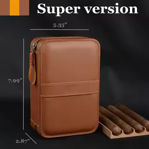 Classic Travel Cigar Case Cedar Wood Cigar Holder Leather Cigar Box Mini Humidor Can Hold Cigar Cutt
