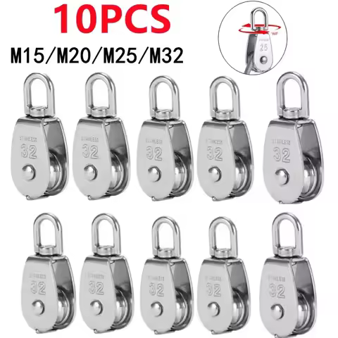 10 Pcs Stainless Steel Wire Rope Crane Pulley Block M15 Lifting Crane Swivel Hook Single Pulley Bloc