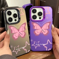 Hand Drawn Pink Butterfly Pentagram Phone Case Compatible for IPhone 11 12 13 14 15 Pro Max Xr X Xs Max 7/8 Plus Se2020 Hard Silicone Senior Phone Case