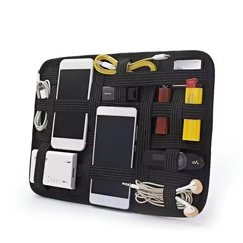 Portable Travel Insert with Zipper Pocket Elastic Band Organizer Board-Multiple Stretch Straps for C