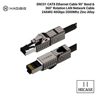 HAGIBIS ENC01 CAT8 Ethernet Cable 90° Bend & 360° Rotation LAN Network Cable 24AWG 40Gbps 2000Mhz Zi
