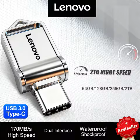 Lenovo Mini 2TB PenDrive OTG Flash Drive High Speed 1TB Metal Pendrive 512GB 256GB USB Type-C Portab