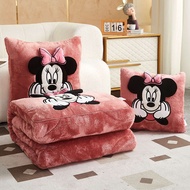 MUJI ผ้าฟลีซหนาแบบทูอินวันปะการังญี่ปุ่นพับได้2024หมอนผ้าห่มภายในรถ