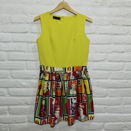 FAIRY TALES PRINTED 90'S DRESS FLARE COLORS SLEEVELESS BRIGHT YELLOW PARTY DRESS SKU 579