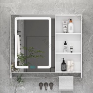 RUNZE Bathroom Mirror Cabinet Wall Mounted Storage Cabinet Demisting Mirror Box With Light