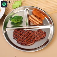 1F 3-Grid Round Dinner Plates - Food Divided Dish - for Fast Food Restaurant School - Food Portion C