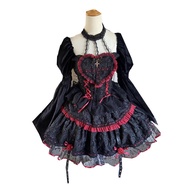 Original โลลิต้า Gothic Punk แขนยาวกํามะหยี่เอว-Cinching ฤดูใบไม้ร่วง เดรส Vampire Rose Motif Prince