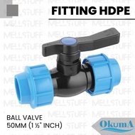 HDPE Ball Valve Fitting, OKUMA Brand Stop Valve, Size 50 MM (1 " Inch), High HDPE Pipe Connection