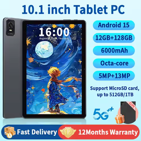 10.1Inch Tablet, Android 15 Tablets with 12GB+128GB Storage(Expand to 1TB), Octa Core 1280*800Incell