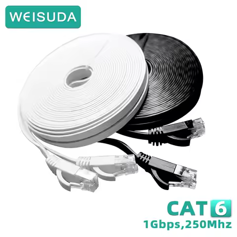 CAT 6 Ethernet Cable High Speed Flat CAT6 Gigabit Internet Network LAN Patch Cords, Bare Copper RJ45