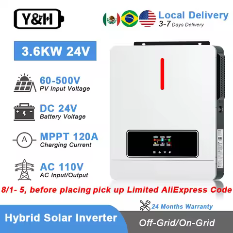 Y&H 3.6KW 4KW Hybrid Solar Inverter 24VDC 110VAC Pure Sine Wave Hybrid Inverter 120A MPPT Solar Cont