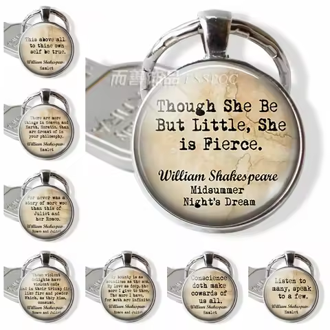 Though She Be But Little She Is Fierce , Shakespeare Quote Inspirational Keychain Glass Cabochon Pen