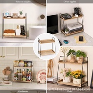 Retro Seasoning Rack Organizing Rack Double-Layer Wooden Office Coffee Tea Room Kitchen Iron Wood St