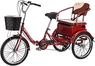 Tricycle Adult Folding Tricycle 3-Wheel Bicycle Red Adult Tricycle 6 Speed 20 Inch Trike Bike Bicycle for Seniors Women Men Trikes Recreation Shopping Picnic