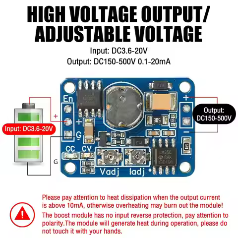 DC 3.6-20V to DC 150-500V Step Up Constant Current Module Buck Converter 0.1-20mA Power Supply