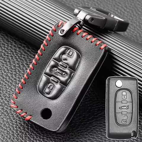 3Button Leather Car Remote Key Fob Cover Case Shell For Peugeot 207CC 307SW 308CC 2006-2025 Citroen 