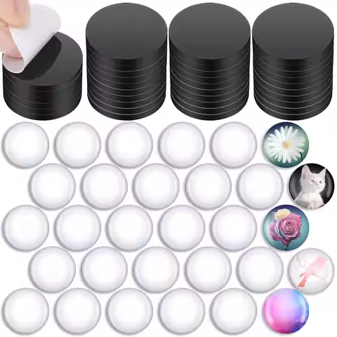 48PCS Fridge Magnets for DIY Crafts Sets Round with Clear Dome Cabochons Glass Discs for Refrigerato