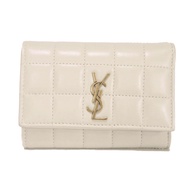 二手 SAINT LAURENT PARIS Cassandra 雙折錢包，YSL 象牙色絎縫，可作鈔票夾、卡包、零錢包，帶 RFID IC 芯片，絎縫，Carre Blanc Vintage，三折錢