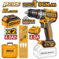 INGCO 20V LI-ION BL IMPACT DRILL 96NM W/2X 4.0AH CHARGER + CASE CIDLI20968*