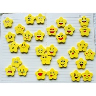 1 Pack (3Pcs) Kids Students Stationery Eraser Star Smile Face Emoji Shaped Pencil Rubber Cute Emoji 
