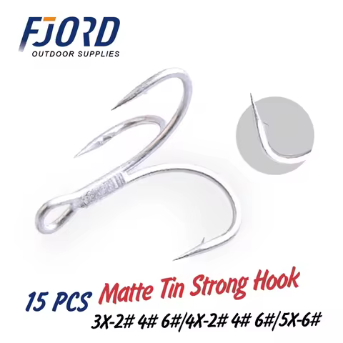 FJORD 3X 4X 5X 15 Pieces Strong Treble Hook High Carbon Steel Sea Saltwater Fishing Hook High Qualit