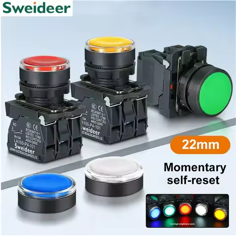 XB4 22mm Push Button Switch with LED Momentary Self-reset Power Button Switch with Light 12V 24V 220