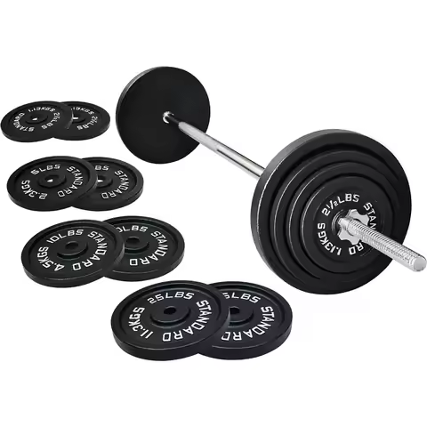Cast Iron Standard Weight Plates Including 5FT Standard Barbell with Star Locks, 95-Pound Set (85 Po